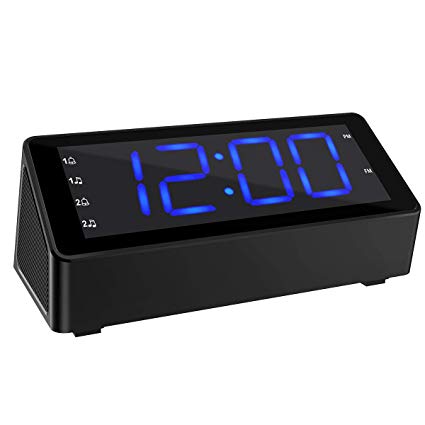 Foxnovo Digital Alarm Clock for Bedrooms, FM Radio Alarm Clock with Dual USB Cable, 3 LED Dimmable Screen, Dual Alarms, Snooze Function, 12/24 Hours, Backup Battery for Clock Setting