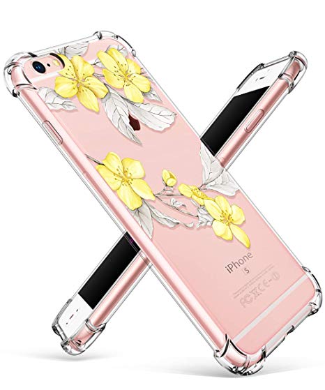 GVIEWIN Compatible for iPhone 6/6s Case, Clear Flower Pattern Design Soft & Flexible TPU Ultra-Thin Shockproof Transparent Floral Cover, Cases iPhone 6/6s (Yellow Flowers/White)