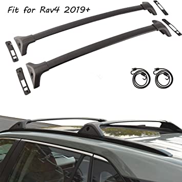 Tuntrol 2 Pieces Cross Bars Cargo Luggage Side Rail Fit for Toyota RAV4 2019 2020 Black Crossbars Roof Rack