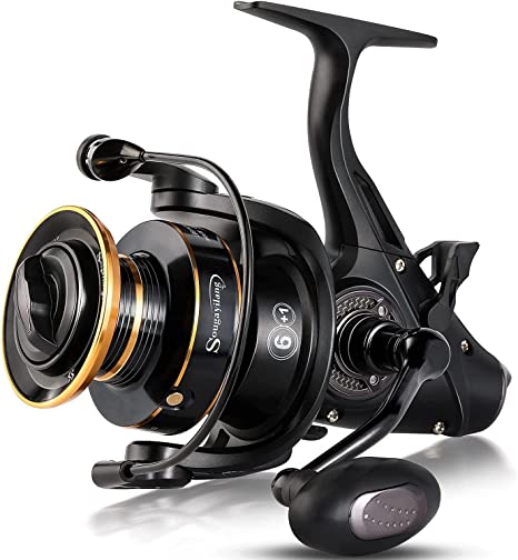 Sougayilang Bait Feeder Spinning Reels ,33Lbs Drag Carp Fishing Reel Front and Rear Drag System, Freshwater Fishing Reel for Live Liner Bait Fishing Action