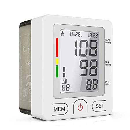 Blood Pressure Monitor, Wrist Blood Pressure Cuff Monitor with 90 Readings Memory Function and Large Screen