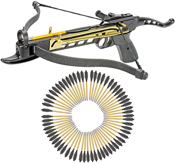 KingsArchery Crossbow Self-Cocking 80 LBS with Adjustable Sights and a Total of 63 Aluminim Arrow Bolt Set Warranty