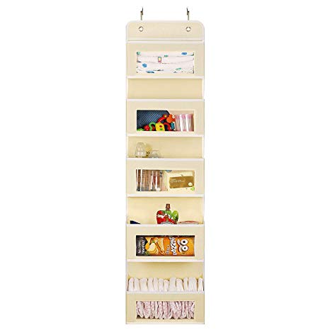 Magicfly Over the Door Organiser Over Door Storage, Bedroom Wall Hanging Storage 5 Pocket with Clear Window for Pantry Baby Nursery Bathroom Closet Dorm Room (Vanilla)