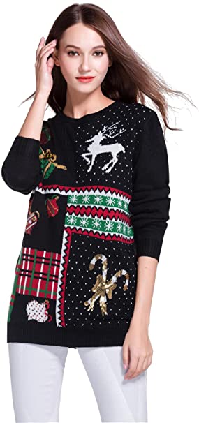 daisysboutique Women's Christmas Reindeer Themed Knitted Holiday Sweater Girl Pullover