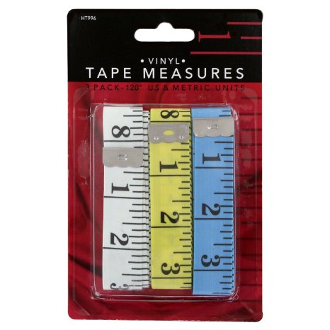 Junipers 60" Soft Vinyl Tape Measures, Assorted Colors, Pack of 3