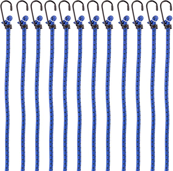 PRETEX 12 Bungee Cords with Hooks 34.6 inch - Long Cord Rope Pack in Blue - Strong Elastic Tie Down Moving Straps w/ Heavy Duty Hooks - Bungees Pack for Various Cargo