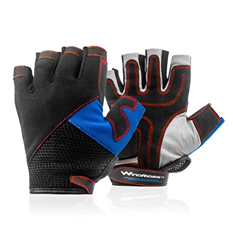 WindRider Pro Sailing Gloves - 3/4 or Full Finger - Padded Palm and Amara Reinforcement - Mesh back for comfort - Perfect for Sailing, Paddling, Canoeing or SUP - Sizes for Men, Women and Kids