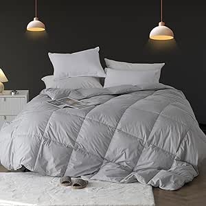 KASENTEX Goose Feather Down Comforter Twin Size - Ultra Soft Fluffy 450 Fill-Power Hotel Style Thick Winter Down Duvet Insert for Cold Weather Heavyweight (68x90, Gray)