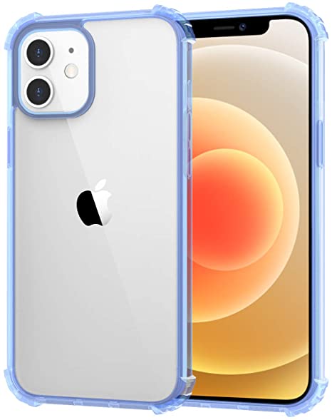 MoKo Compatible with New iPhone 12 Mini Case 5.4 inch 2020, Anti-Yellow Shockproof Reinforced Corners TPU Bumper & Anti-Scratch Transparent Hard Panel Protective Cover, Crystal Clear&Light Blue