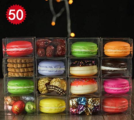 RomanticBaking 50pcs Clear Single Macaron Box for Wedding Favors Baby Show 2.17"×2.17"×1.38"Inch Party Favor Box for Candy Chocolate Cookies Donut