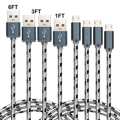 Micro USB Cable Nylon Braided Android Fast Charging Charger for Samsung LG Motorola Sony HTC and More – (1x 1ft , 2x 3ft , 1x 6ft )