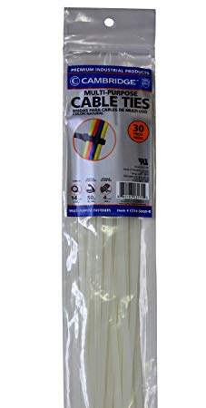 Cambridge Cable Ties 14" 75 Lbs 30 Pcs, Standard Duty, Natural