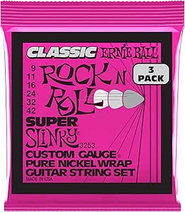 Ernie Ball Super Slinky Classic Pure Nickel Electric Guitar Strings 3-pack, 9-42 Gauge (P03253)