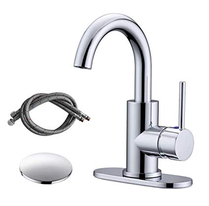 RKF Single-Handle Swivel Spout Bathroom Sink Faucet with Pop-up Drain and Supply Hose,Bar Sink Faucet,Small Kitchen Faucet Tap,Chrome Polished,BF3501P-CP