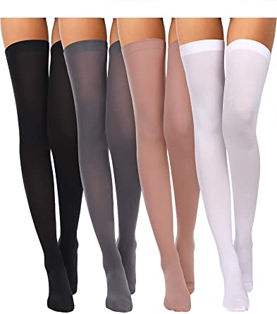 4 Pairs Women's Silk Thigh High Stockings Nylon Socks for Women Halloween Cosplay Costume Party Accessory