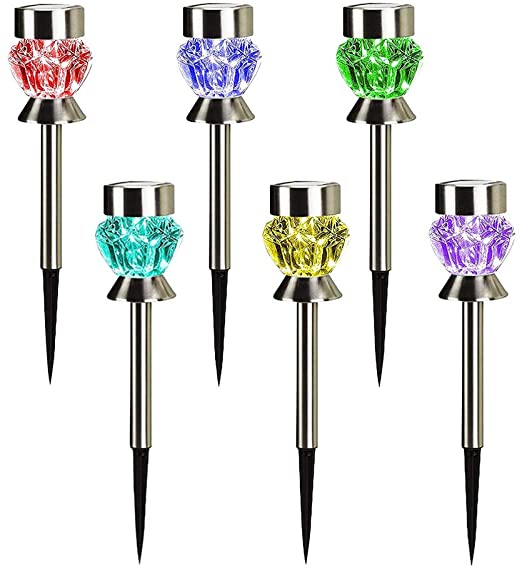 Solar Pathway Lights Outdoor, 6 Pack Solar Garden Lights, Dual Color Changing LED Landscape Stake Outdoor Solar Lights for Walkway