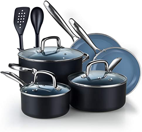 Cook N Home 10 Piece Nonstick Ceramic Coating Cookware Set, PC, Grey