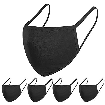 5 Pack Unisex Mouth Mask ，with Comfortable Earloop，Individually Wrapped Black Mask Mask，Black Cotton Face Mask, Washable，Reusable Cloth Masks
