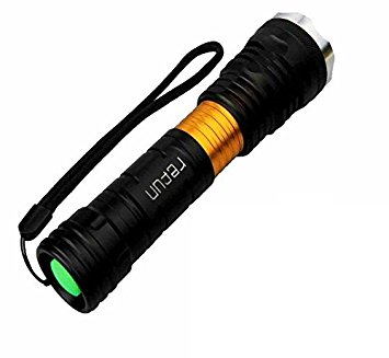 Tactical FlashLight,Refun H6 High-Powered Rechargeable Flashlight, Water Resistant outdoor tac light LED flashlight,,Handheld Flashlight with Zoom Function and 5 Modes (Gold )