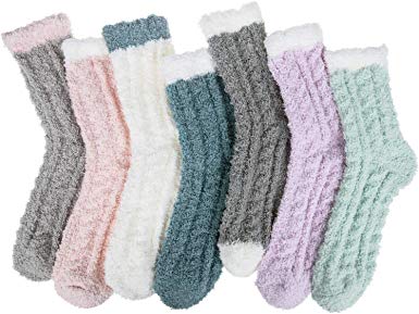 7 Pairs Womens Winter Fuzzy Socks Cozy Fluffy Socks Warm Fuzzy Christmas Socks for Women Gifts