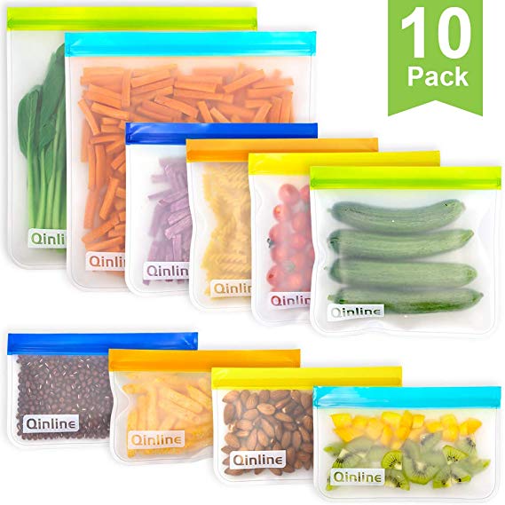 Reusable Storage Bags - 10 Pack Leakproof Freezer Bags(2 Reusable Gallon Bags   4 BPA FREE Reusable Sandwich Bags   4 Reusable Snack Bags) Ziplock Lunch Bag for Food Marinate Storage Home Organization