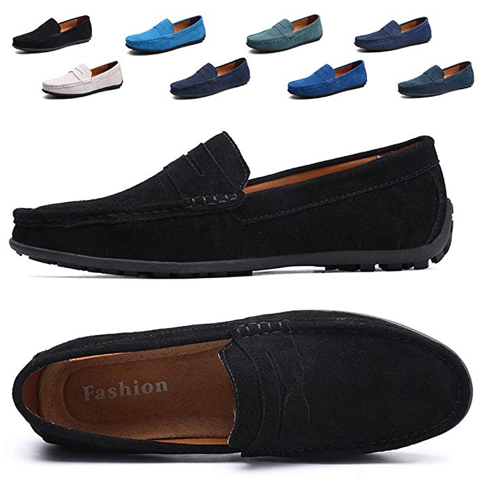 TSIODFO Men's Driving Penny Dress Loafers Suede Leather Driver Moccasins Slip On Shoes
