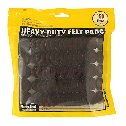 Smart Surface 8827 Heavy Duty Self Adhesive Furniture Felt Pads 1-Inch Round Brown 160-Piece Value Pack in Resealable Bag