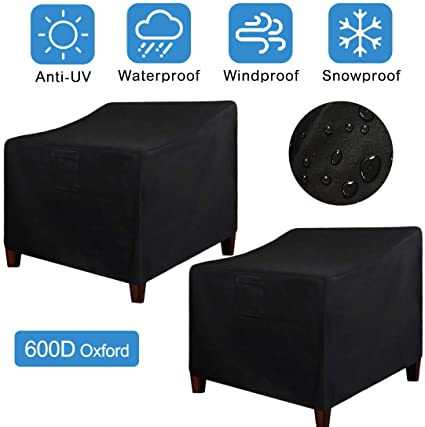 LadyRosian Patio Chair Covers, Lounge Deep Seat Cover, 600D Oxford 100% Waterproof Durable Heavy Duty Outdoor UV All Weather Protection Furniture Chair Covers (35" x 38" x 31", 2 Pack, Black)