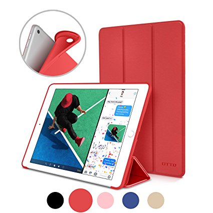 New iPad 2017 iPad 9.7 Inch Case, DTTO Ultra Slim Lightweight Smart Case Trifold Cover Stand with Flexible Soft TPU Back Cover for iPad Apple New iPad 9.7-inch [Auto Sleep/Wake],Red