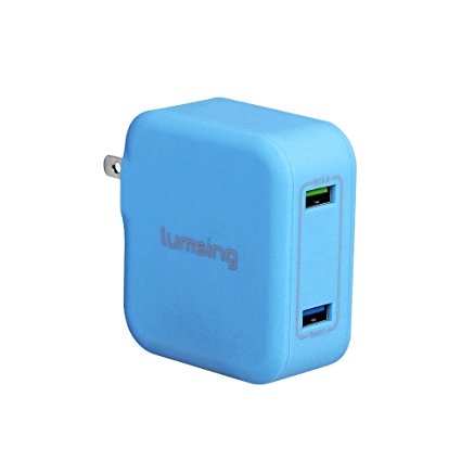 Quick Charge 3.0, Lumsing 24W Dual USB Wall Charger with QC3.0 Port for Galaxy S7/S6/Edge/Edge Plus, Note 7/5/4, LG G4/G5, HTC One M8/M9/A9, Nexus 6, iPhone, iPad, Andriod and More(Blue)