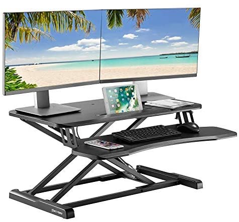 AVLT-Power 32" Classic Standing Desk Converter - Height Adjustable Sit Stand Desk - Fits Ultrawide 34" Monitor - Large Tabletop with Tablet Holder and Removable Keyboard Tray - Black - 3 Year Warranty