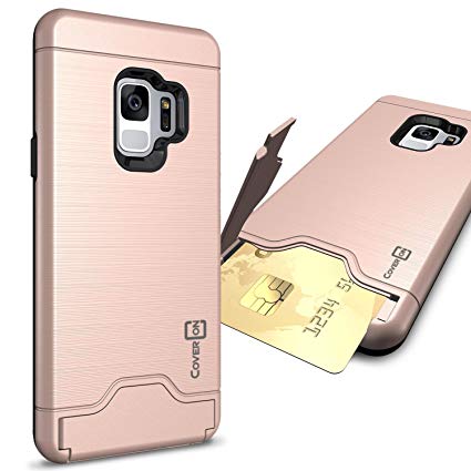 CoverON Galaxy S9 Case with Card Holder, [SecureCard Series] Protective Hard Hybrid Phone Cover with Credit Card Holder Slot for Samsung Galaxy S9 - Rose Gold