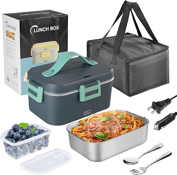 75W Electric Heated Lunch Box 1.8L Food Heater/Warmer Portable Heated Lunch Boxes (lonchera electrica para el almuerzo) for Car Truck and Home - Leak Proof, Removable 304 Stainless Steel Container