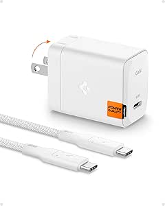 Spigen GaN 651 65W PPS USB C Charger Super Fast Charging 2.0 for Galaxy Book 2 3 Pro 360 Macbook Air Pro Steam Deck USB Type C Laptop charger adapter (Cable Included/Foldable Plug) (White)