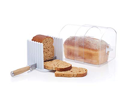 KitchenCraft Stay Fresh Expanding Bread Keeper - Bread Bin with Bread Slicer Guide, Plastic - Large