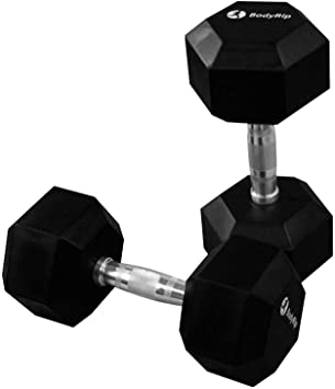 BodyRip PREMIUM PRO HEXAGONAL DUMBBELLS (1 PAIR) | Rubber Encased | Fitness Exercise Free Weights Set for Men & Women