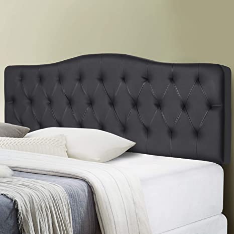 VECELO Faux Headboard Upholstered Heaboards Diamond Tufted Modern Bed Backboard, Full Size, Full/Full XL, Leather Black