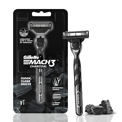 Gillette Mach3 Charcoal Shaving Razor for Men with New Enhanced Lubrastrip with a Touch of Charcoal for a Clean Close Shave