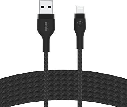 Belkin BoostCharge Pro Flex Braided USB Type A to Lightning Cable (3M/10FT), MFi Certified Charging Cable for iPhone 13, 12, 11, Pro, Max, Mini, SE, iPad and More - Black