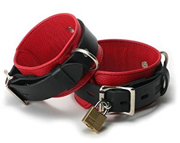 Deluxe Black and Red Locking Ankle Cuffs