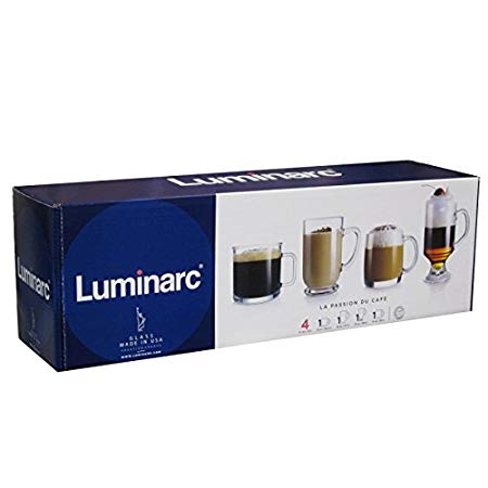 Luminarc Glasses Assorted Coffee Mugs Set of 4 Clear