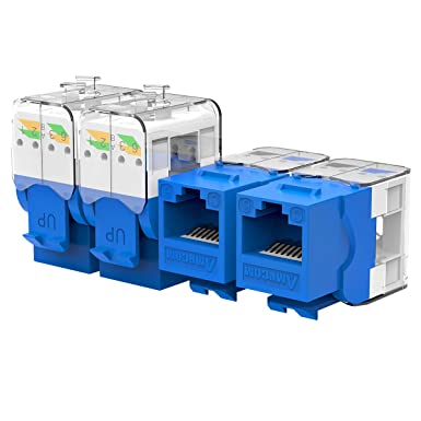 AMPCOM CAT6 Tool-Less RJ45 UTP Keystone Jack, No Punch-Down Tool Required Module Coupler -10 Pack Blue