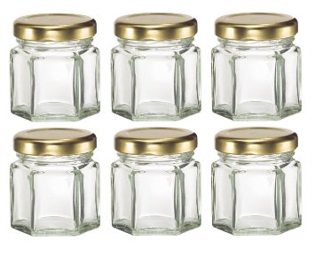 Plant Therapy 15 oz Mini Hexagon Glass Jars used for Magnetic Spice Rack Honey Candles Jam Gifts and More Pack of 6 Jars