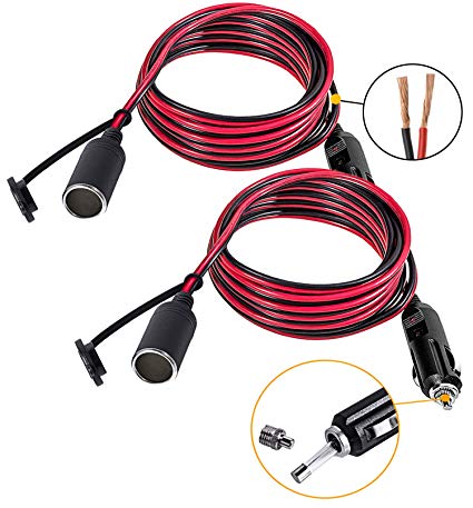 Pack of 2,12V Cigarette Lighter Extension Cord, 12 volt Lighter Extension Cord With LED Lights And Fuse Protection On Male Plugs