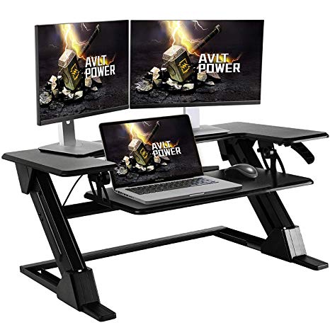 AVLT-Power 35" Standing Desk Converter with Deep Laptop Tray - 19.3" Height Adjustment Weight Capacity Up to 33 lbs Dual Gas Spring Black