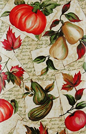 Autumn Harvest Fruits and Foilage Vinyl Flannel Back Tablecloth (60" Round)