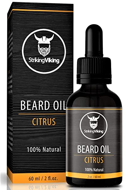 Citrus Beard Oil (Large 2 oz.) - 100% Natural Beard Conditioner with Organic Tea Tree, Argan and Jojoba Oil with Orange Scent - Softens, Smooths, and Strengthens Beard Growth by Striking Viking