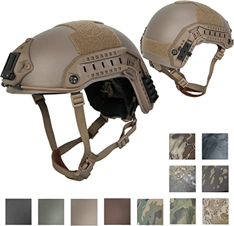 Lancer Tactical Large - X-Large Industrial ABS Plastic Constructed Maritime Helmet Adjustable Crown with 20mm Side Rail Adapter Velcro Padding Stickers NVG Shroud Bungee Retention - Dark Earth