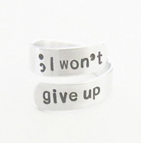 Semicolon I won't give up ring inspirational recovery gift depression suicide awareness jewelry