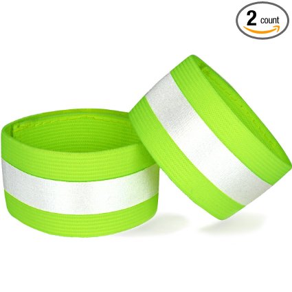 Reflective Ankle Bands (Pair) - High Visibility "BlazeBands" Reflective Bands with 360 Degree Retro Reflective Strip - Fully Adjustable Elastic Reflective Safety Band for Ankle, Leg, or Arm Use